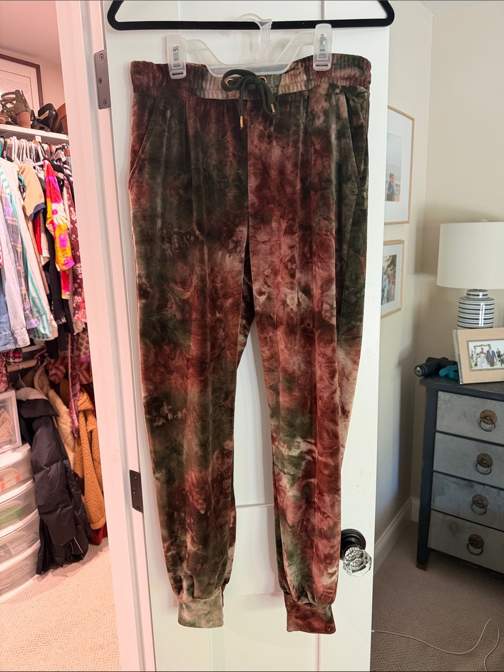 Forever 21 Olive and Rust Tie-Dye Velour Joggers with Drawstring